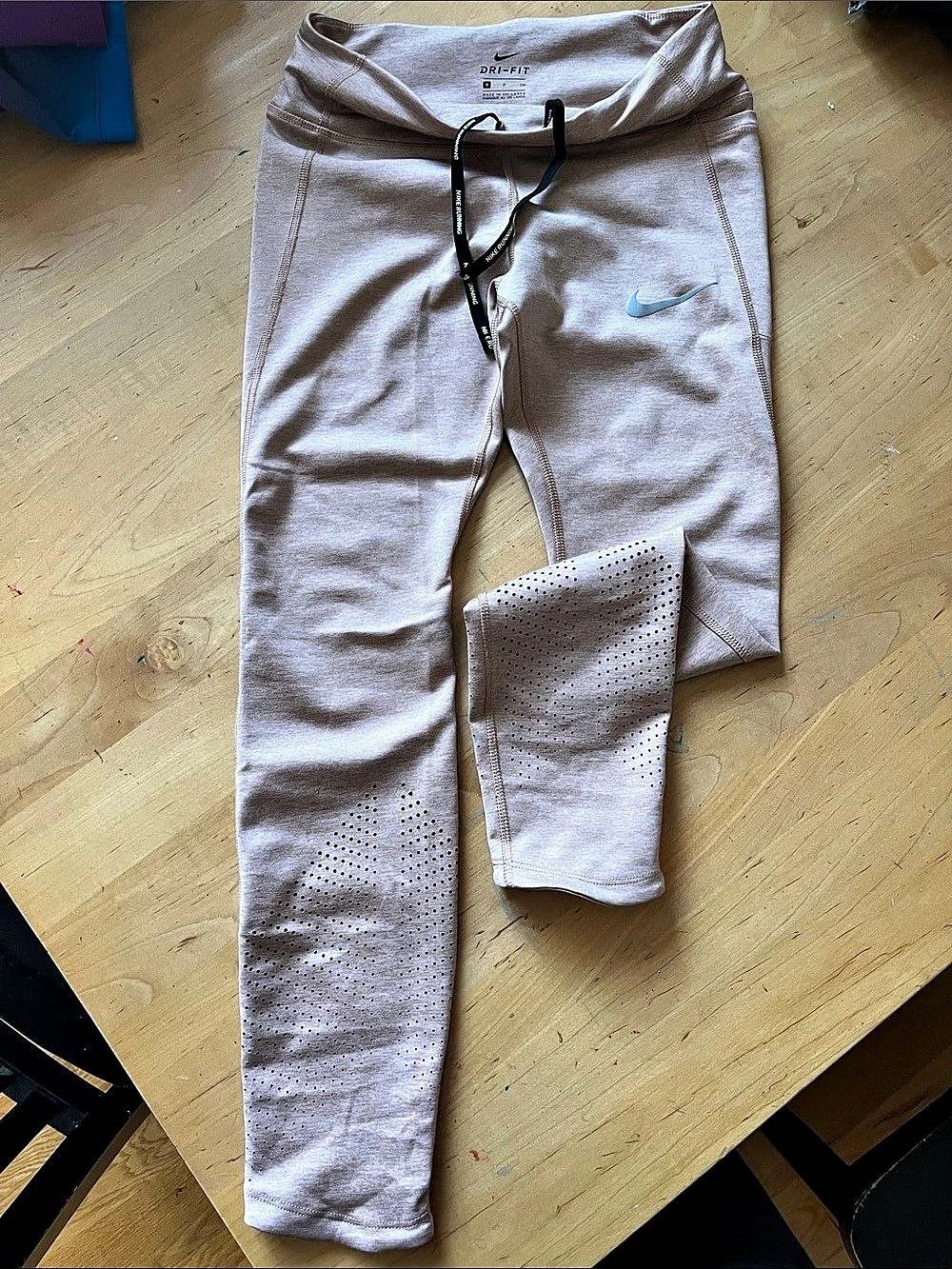 Nike Dri-FIT Heathered Perforated Running Leggings Pink Small